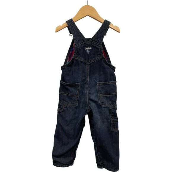 Oshkosh B'gosh Toddler Vestbak Dark Blue Denim Overalls Plaid Lining 24 months - Picture 4 of 7